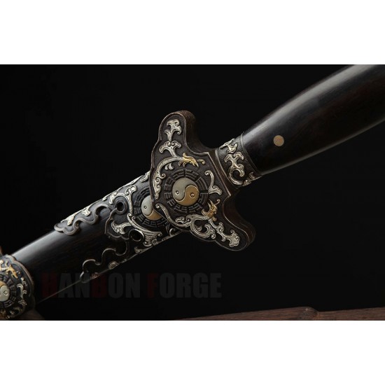 Tianhong Jian Chinese Sword Pattern Steel Eight Sides Blade Tricolor Brass Fittings