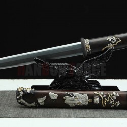Chinese12 inches God Tang Dao Pattern Steel Blade Tricolor Brass Scabbard