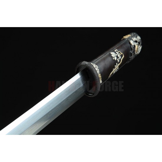 Chinese12 inches God Tang Dao Pattern Steel Blade Tricolor Brass Scabbard