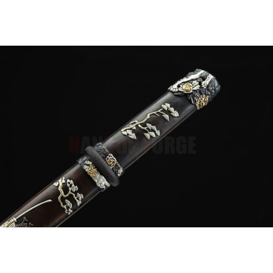 Chinese12 inches God Tang Dao Pattern Steel Blade Tricolor Brass Scabbard