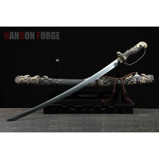 Hand Forged Japanese Saber fully rayskin saya clay tempered blade brass fittings