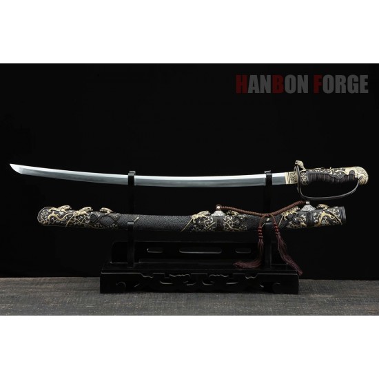 Hand Forged Japanese Saber fully rayskin saya clay tempered blade brass fittings