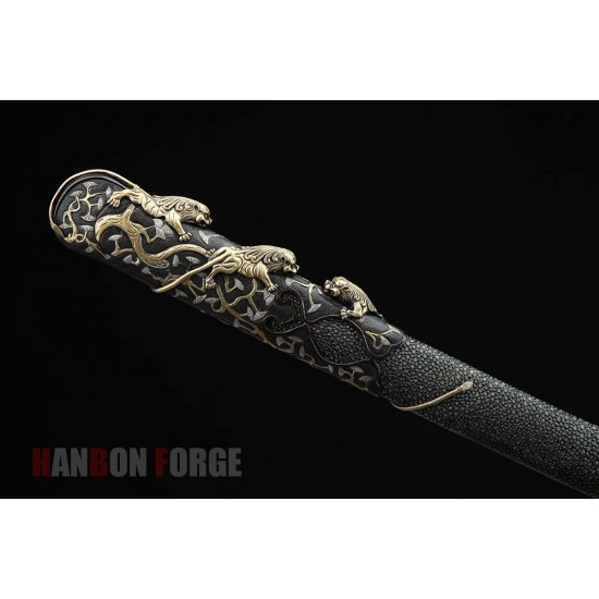 Hand Forged Japanese Saber fully rayskin saya clay tempered blade brass fittings