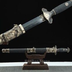 Chinese Jian Sword Song Dynasty Folded Pattern Steel Blade Clay Tempered Straight Double Edge Blade Sword 