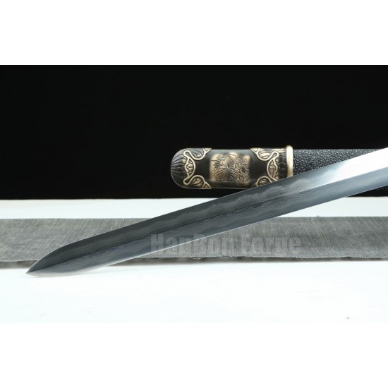Chinese Jian Sword Song Dynasty Folded Pattern Steel Blade Clay Tempered Straight Double Edge Blade Sword 