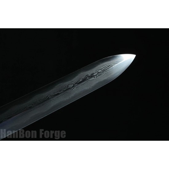 Chinese Jian Sword Song Dynasty Folded Pattern Steel Blade Clay Tempered Straight Double Edge Blade Sword 