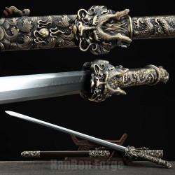 Chinese Sword Longwang Jian Hand Forged Folded Pattern Steel Blade Clay Tempered With Real Hamon