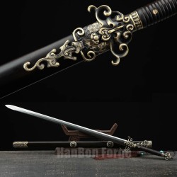 Chinese Sword Huolong Jian Dragon Sword Handmade Pattern Steel Clay Tempered Blade Copper Carved Dragon