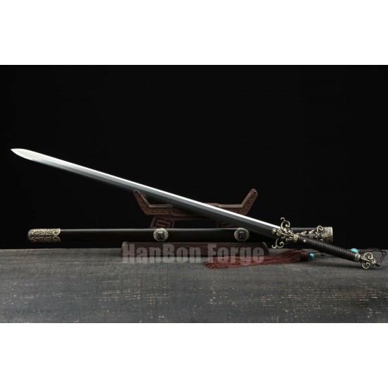 Chinese Sword Huolong Jian Dragon Sword Handmade Pattern Steel Clay Tempered Blade Copper Carved Dragon