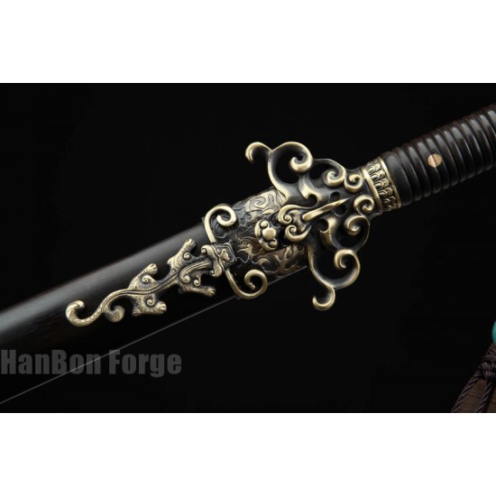 Chinese Sword Huolong Jian Dragon Sword Handmade Pattern Steel Clay Tempered Blade Copper Carved Dragon