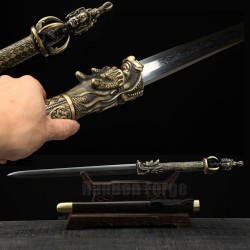 Chinese Sword Dragon Fumoren(龙头伏魔刃) Handmade Pattern Steel  Blade Ebony Scabbard Clay Tempered