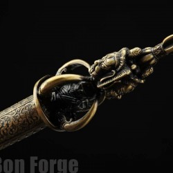 Chinese Sword Dragon Fumoren(龙头伏魔刃) Handmade Pattern Steel  Blade Ebony Scabbard Clay Tempered