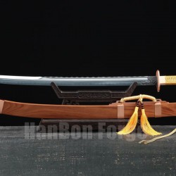 Chinese Sword Qing Dao Handmade Clay Tempered Blade Red Copper Fittings With Real Hamon