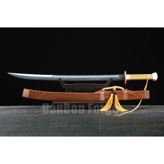 Chinese Sword Qing Dao Handmade Clay Tempered Blade Red Copper Fittings With Real Hamon
