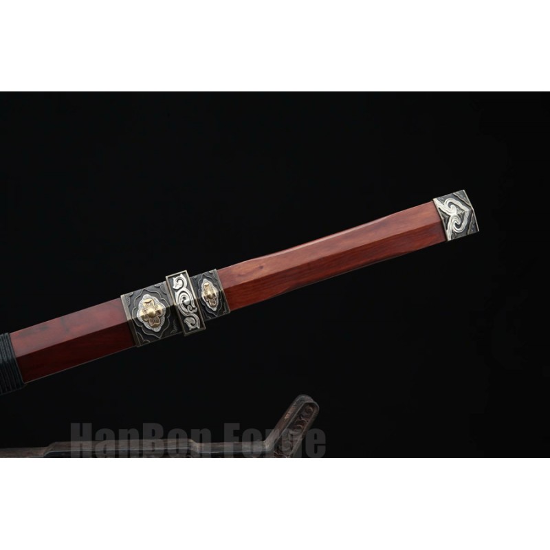 Chinese Sword Qin Dynasty Jian Hand Forged Pattern Steel Blade Copper Fittings Clay Tempered Traditional Sword