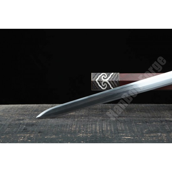 Chinese Sword Qin Dynasty Jian Hand Forged Pattern Steel Blade Copper Fittings Clay Tempered Traditional Sword