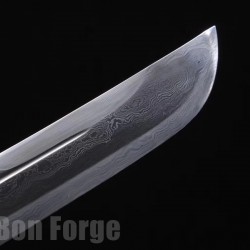 Chinese Sword Yuan Dynasty Yuanlang Yaodao(元朗腰刀) Fully Handmade Folded Steel Pattern Blade With Copper Fittings Ebony Scabbard