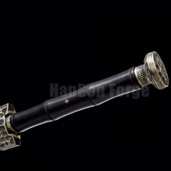 Chinese Sword Han Dynasty Jian Hand Forged Pattern Steel Eight Sides Full Tang Blade Ebony Scabbard Copper Fittings