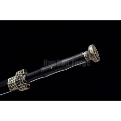 Chinese Sword Han Dynasty Jian Hand Forged Pattern Steel Eight Sides Full Tang Blade Ebony Scabbard Copper Fittings