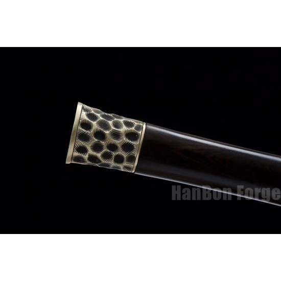 Chinese Sword Han Dynasty Jian Hand Forged Pattern Steel Eight Sides Full Tang Blade Ebony Scabbard Copper Fittings