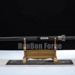 Chinese Sword Han Dynasty Jian Hand Forged Pattern Steel Eight Sides Full Tang Blade Ebony Scabbard Copper Fittings