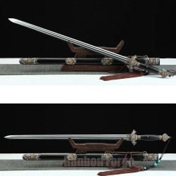 Chinese Sword Mudan Jian Hand Forged Folded Pattern Steel Clay Tempered Balde With Hi Copper Fittings