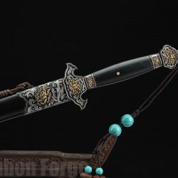 Chinese Sword Mudan Jian Hand Forged Folded Pattern Steel Clay Tempered Balde With Hi Copper Fittings