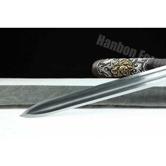 Chinese Sword Mudan Jian Hand Forged Folded Pattern Steel Clay Tempered Balde With Hi Copper Fittings