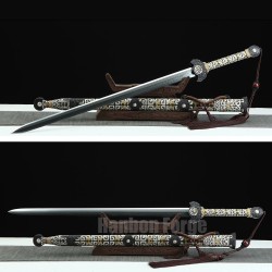 Chinese Sword Yueshen Jian Hand Forged Pure Copper Carved Scabbard Pattern Steel Clay Tempered Blade 