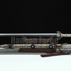 Chinese Sword Yueshen Jian Hand Forged Pure Copper Carved Scabbard Pattern Steel Clay Tempered Blade 