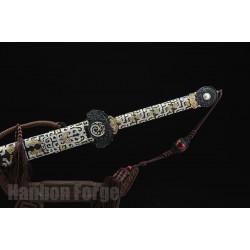 Chinese Sword Yueshen Jian Hand Forged Pure Copper Carved Scabbard Pattern Steel Clay Tempered Blade 