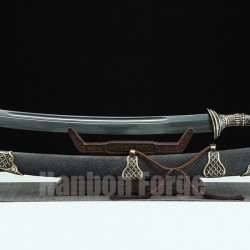 Chinese Sword Hailong Dao Dragon Design Handmade Pattern Steel Clay Tempered Blade Hand Polishing Rayskin Scabbard