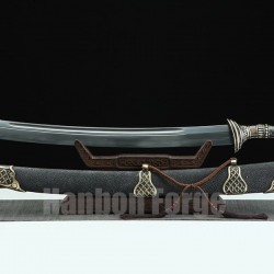 Chinese Sword Hailong Dao Dragon Design Handmade Pattern Steel Clay Tempered Blade Hand Polishing Rayskin Scabbard