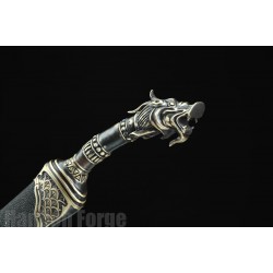 Chinese Sword Hailong Dao Dragon Design Handmade Pattern Steel Clay Tempered Blade Hand Polishing Rayskin Scabbard