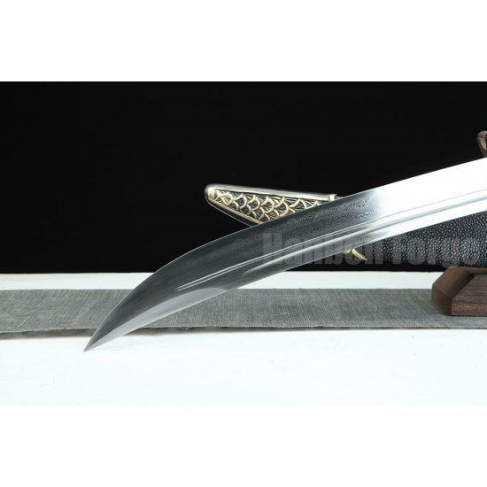 Chinese Sword Hailong Dao Dragon Design Handmade Pattern Steel Clay Tempered Blade Hand Polishing Rayskin Scabbard