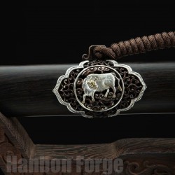 Chinese Sword Funiu Jian Bull Design Handmade Pattern Steel Pure copper carving Fittings Clay Tempered Hand Polished