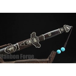 Chinese Sword Funiu Jian Bull Design Handmade Pattern Steel Pure copper carving Fittings Clay Tempered Hand Polished