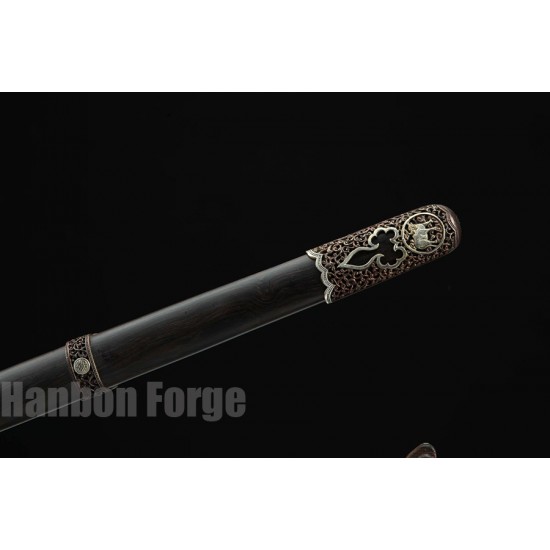 Chinese Sword Funiu Jian Bull Design Handmade Pattern Steel Pure copper carving Fittings Clay Tempered Hand Polished