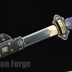 Chinese Sword Tang Dynasty Mudan Jian Hand Forged Pattern Steel With Purple Rayskin Scabbard Clay Tempered Blade