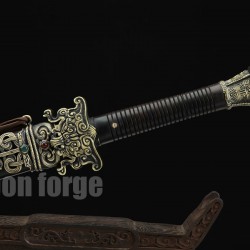 Chinese Jian Sword Hand Forged Clay Tempered Pattern Steel Traditional Snake Jian With Carved Copper Fittings