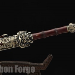 Chinese Jian Dragon Sword Fully Handmade Folded Pattern Steel With Clay Tempered Hamon Blade 