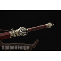 Chinese Jian Dragon Sword Fully Handmade Folded Pattern Steel With Clay Tempered Hamon Blade 