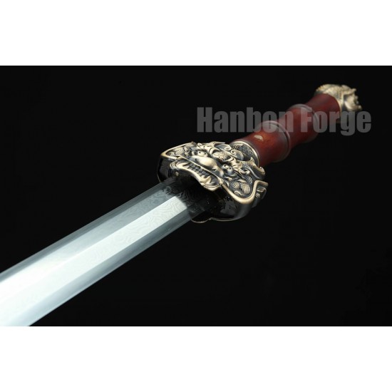 Chinese Jian Dragon Sword Fully Handmade Folded Pattern Steel With Clay Tempered Hamon Blade 