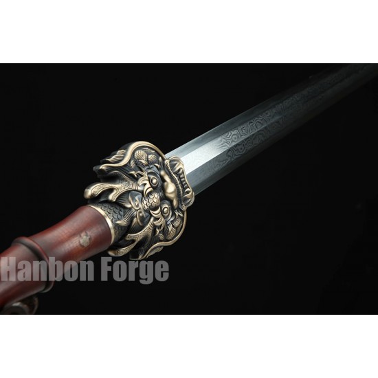 Chinese Jian Dragon Sword Fully Handmade Folded Pattern Steel With Clay Tempered Hamon Blade 