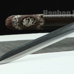 Chinese Jian Dragon Sword Handmade Clay Tempered Pattern Steel Hazuya Polish Blade With Ebony Scabbard For Sale