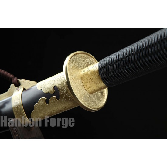 Chinese Dao Sword Hand Forged Folded Pattern Steel Full Tang Blade Samurai Sword With Copper Fittings 