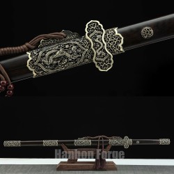 Chinese Tang Dao Sword Dragon Theme Fully Handmade Pattern Steel Real Straight Blade