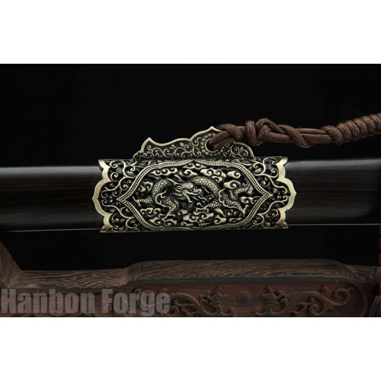 Chinese Tang Dao Sword Dragon Theme Fully Handmade Pattern Steel Real Straight Blade