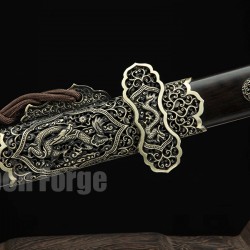 Chinese Tang Dao Sword Dragon Theme Fully Handmade Pattern Steel Real Straight Blade