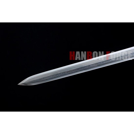 Chinese Sword Four Beasts Han Jian Hand Forged Pattern Steel Blade Hand Polish With Brass Fittings